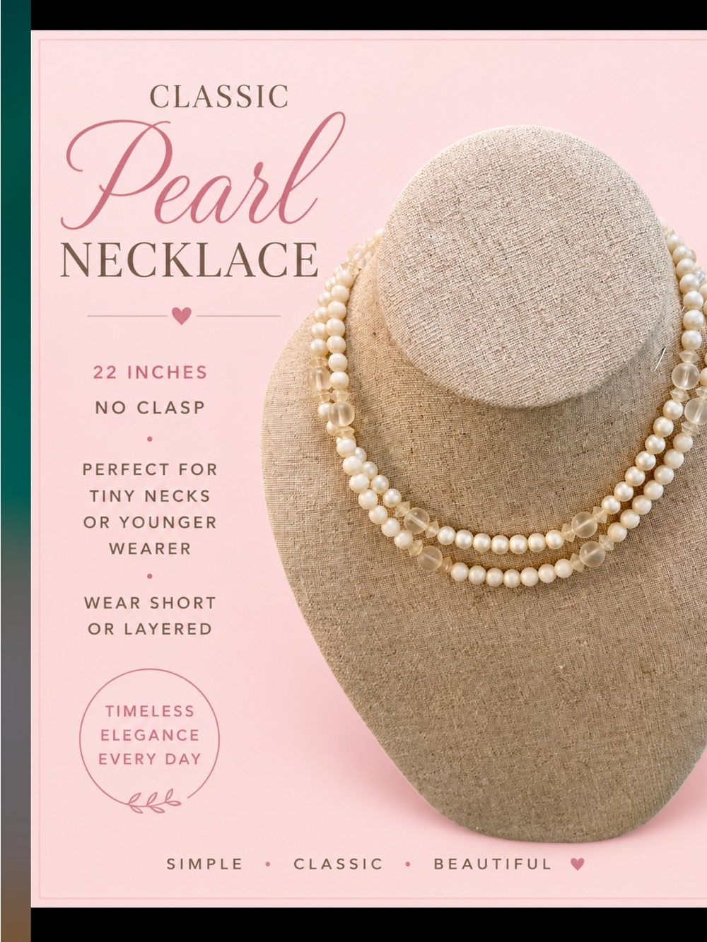 Classic Ivory Pearl & Clear Beaded 22 “ Necklace - White Faux Pearls